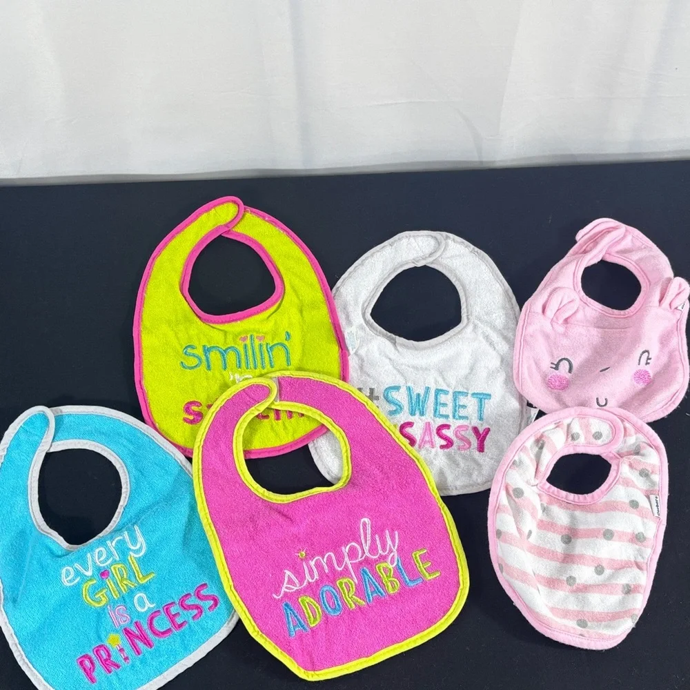 Baby Bib Set - Pink, Lime, White, Blue - Assorted Cute Prints